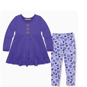 Purple Kids Pajama Set with Heart Print